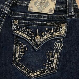 Miss Me Dark Indigo Rhinestone & Stud Bermuda Shorts